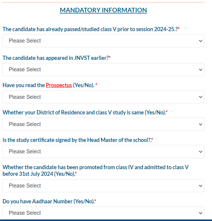 Navodaya Entrance Exam 2024-25