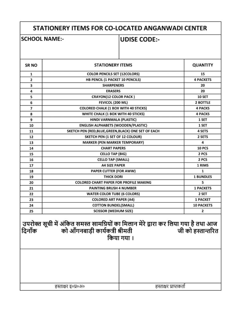 Anganwadi Stationey items