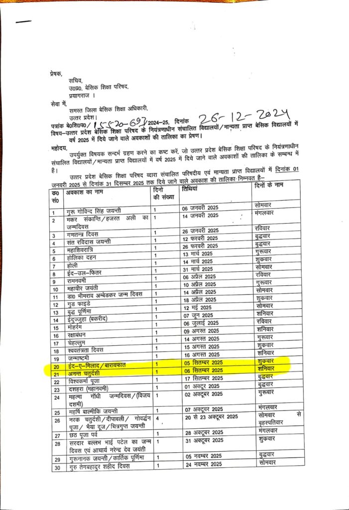 List of holidays falling in the month of September, see holiday table on 5th and 6th September there will be a holiday
