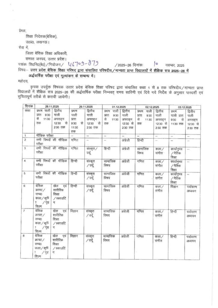 Half Yealy Exam 2025-26